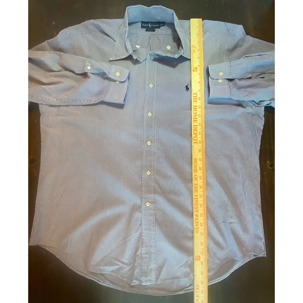 Polo Ralph Lauren Shirt Mens 16.5 Long Sleeve Button Down Blue Plaid Lightweight